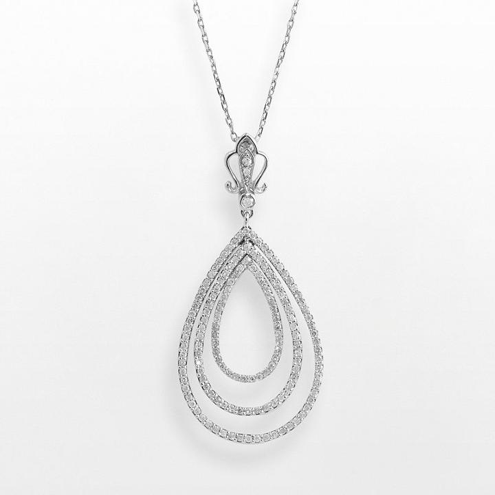 Sterling Silver 1-ct. T.w. Diamond Teardrop Pendant, Women's, Size: 18, White