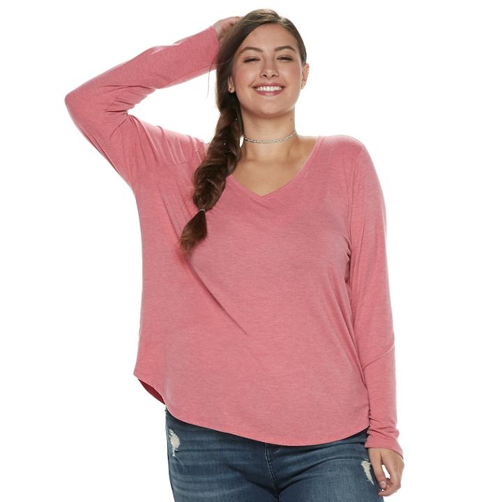 Juniors' Plus Size So&reg; Perfect V-neck Tee, Teens, Size: 3xl, Med Pink