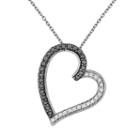 Sterling Silver 3/8-ct. T.w. Black And White Diamond Tilted Heart Pendant, Women's