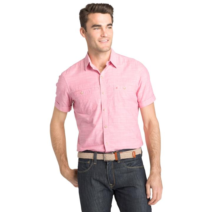 Men's Izod Slim-fit Chambray Button-down Shirt, Size: Large, Pink