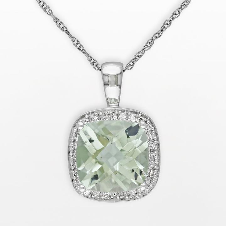 Stella Grace 10k White Gold Green Quartz And 1/10-ct. T.w. Diamond Halo Pendant, Women's, Size: 17
