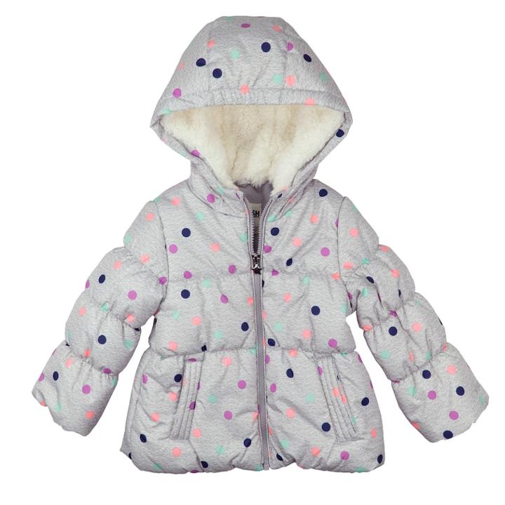 Girls 4-6x Oshkosh B'gosh&reg; Heavyweight Fleece-lined Polka-dot Printed Puffer Jacket, Size: 6x, Lt Beige