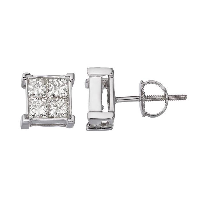 14k White Gold 1 Carat T.w. Diamond Square Stud Earrings, Women's