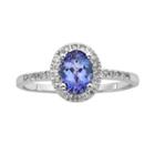 The Regal Collection 14k White Gold Genuine Tanzanite And 1/7-ct. T.w. Diamond Halo Ring, Women's, Size: 6, Purple