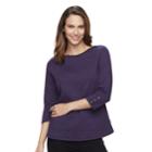 Women's Croft & Barrow&reg; Ribbed Shoulder Boatneck Pullover Top, Size: Medium, Purple