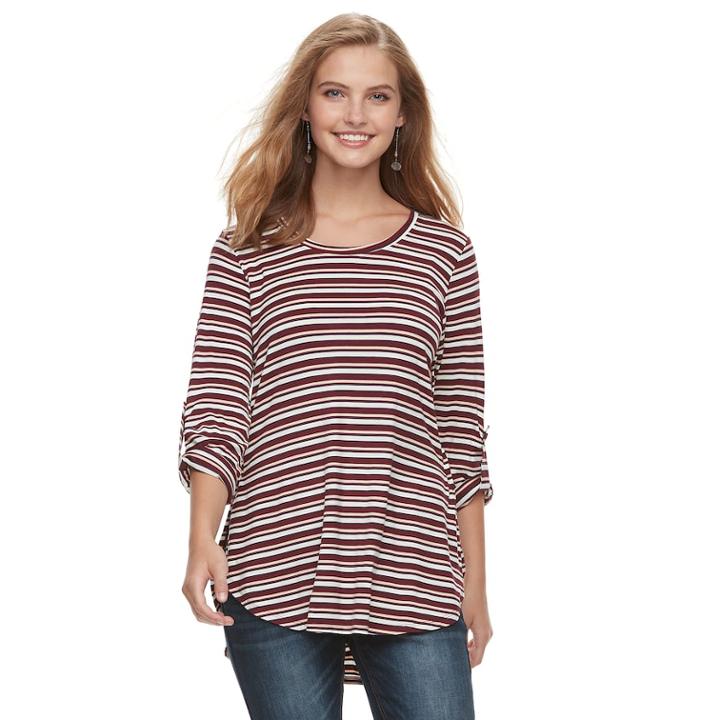 Juniors' Love, Fire Roll-tab Top, Teens, Size: Xs, Merlot Stripe