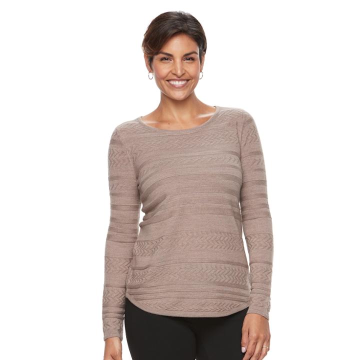 Women's Croft & Barrow&reg; Long Sleeve Curved Hem Sweater, Size: Xxl, Med Beige