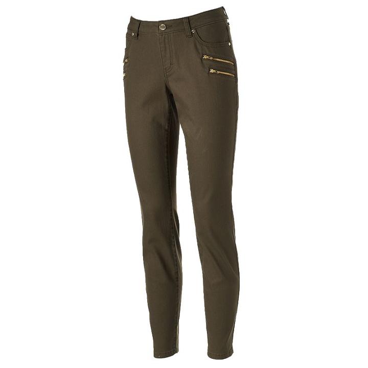 Women's Jennifer Lopez Zipper Green Skinny Jeans, Size: 0 Ave/reg
