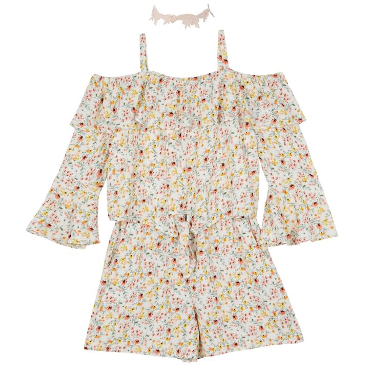 Girls 7-16 Iz Amy Byer Ruffled Floral Print Romper With Necklace, Size: Large