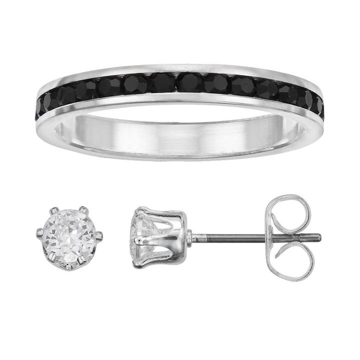 City By City Ring & Stud Earring Set, Women's, Size: 7, Black
