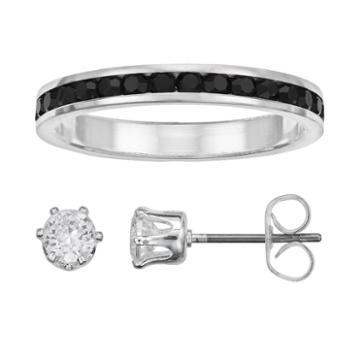 City By City Ring & Stud Earring Set, Women's, Size: 7, Black