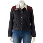 Juniors' Plus Size Mudd&reg; Sherpa-lined Embroidered Jean Jacket, Teens, Size: 1xl, Oxford