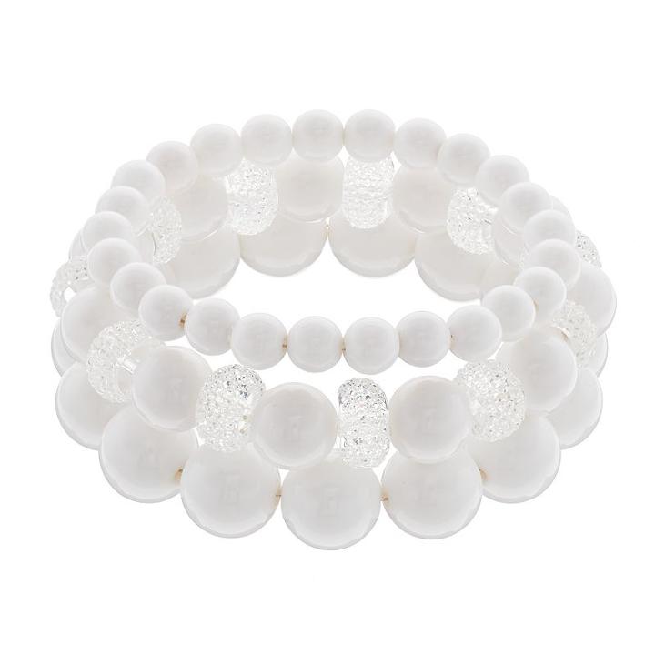 White Beaded Stretch Bracelet Set, Women's, Natural