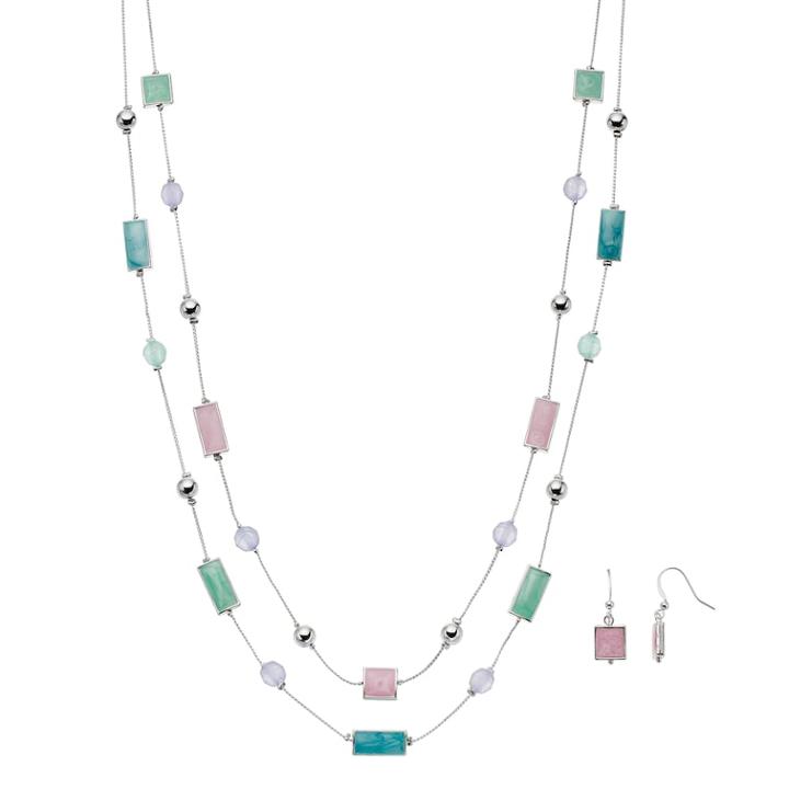 Colorful Double Strand Necklace & Drop Earring Set, Women's, Multicolor