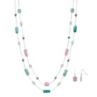Colorful Double Strand Necklace & Drop Earring Set, Women's, Multicolor