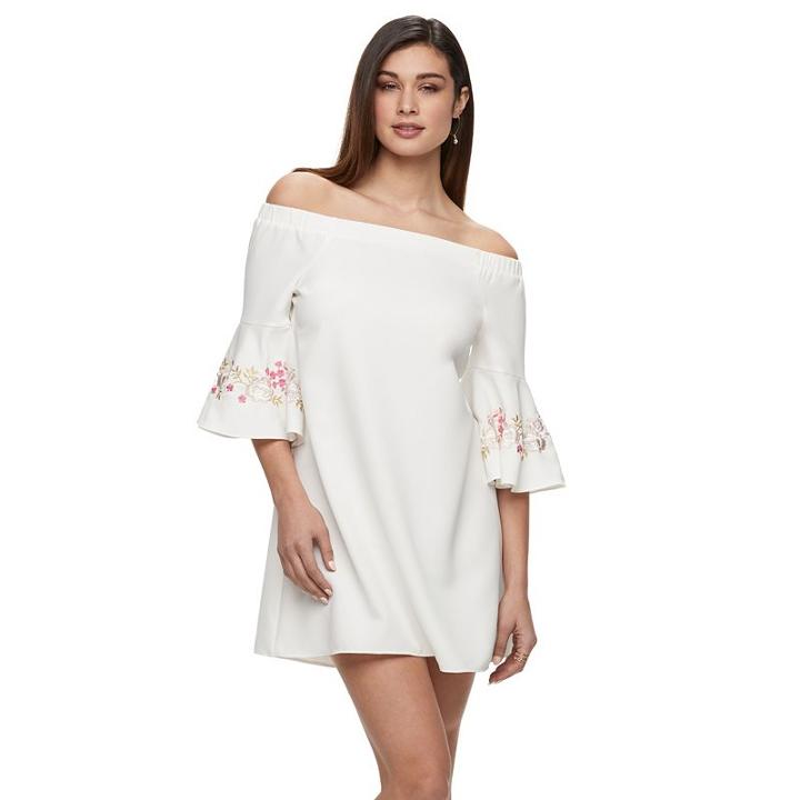 Petite Jennifer Lopez Embroidered Off-the-shoulder Dress, Women's, Size: L Petite, White