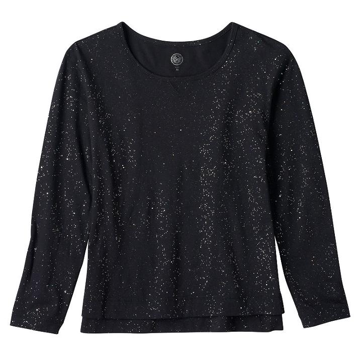 Girls 7-16 So&reg; Relaxed Core Split High-low Hem Glitter Tee, Girl's, Size: 10, Black