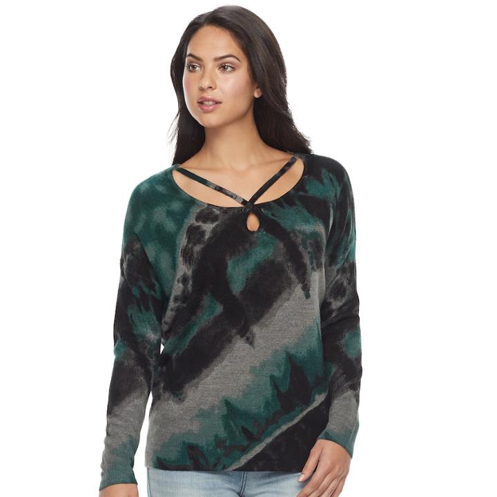 Women's Rock & Republic&reg; Tie-dye Strappy Sweater, Size: Large, Grey Other