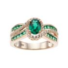 14k Gold Over Silver Lab-created Emerald & White Sapphire Oval Halo Ring, Women's, Size: 8, Green