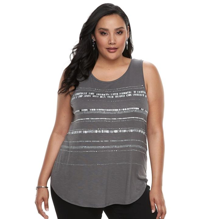 Plus Size Apt. 9&reg; Embellished Tank, Women's, Size: 0x, Dark Grey