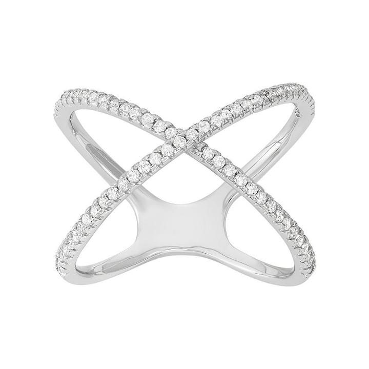 Cubic Zirconia Sterling Silver Crisscross Ring, Women's, Size: 6, White