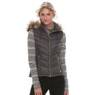 Women's Towne By London Fog Faux-fur Trim Down Puffer Vest, Size: Xl, Dark Grey