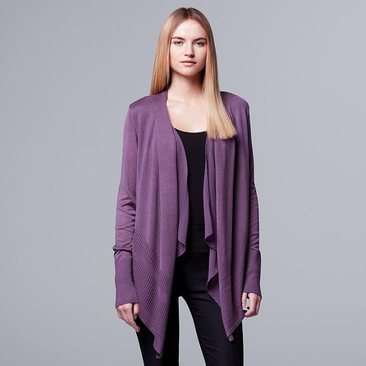 Women's Simply Vera Vera Wang Ribbed Flyaway Cardigan, Size: Small, Med Purple