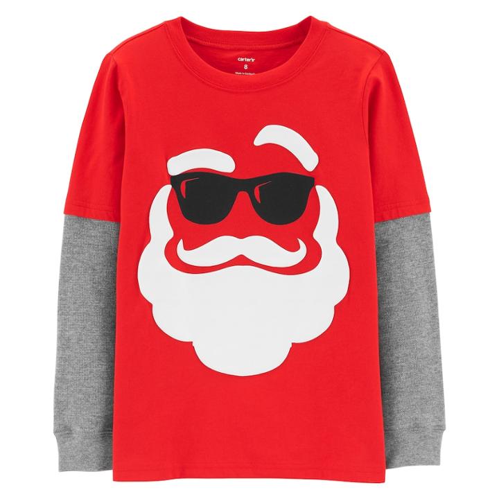 Boys 4-12 Carter's Santa In Sunglasses Mock Layer Tee, Size: 7, Red