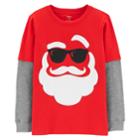 Boys 4-12 Carter's Santa In Sunglasses Mock Layer Tee, Size: 7, Red