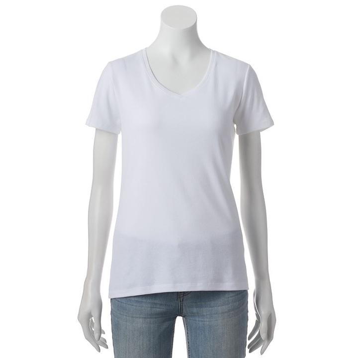 Women's Croft & Barrow Solid V-neck Tee, Size: Medium, White