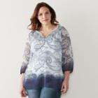 Plus Size Sonoma Goods For Life&trade; Printed Chiffon Popover Peasant Top, Women's, Size: 3xl, Light Blue