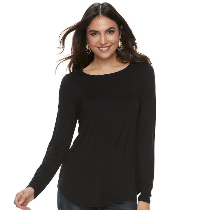 Petite Apt. 9&reg; Essential Long Sleeve Crewneck Top, Women's, Size: S Petite, Black