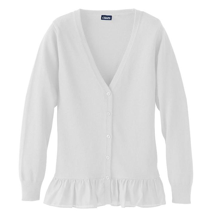Girls 4-16 Chaps Ruffle Hem Boyfriend Cardigan, Girl's, Size: 12-14, White