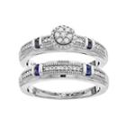 Always Yours Sterling Silver 1/5 Carat T.w. Diamond & Sapphire Halo Engagement Ring Set, Women's, Size: 7, Blue