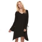 Juniors' Love, Fire Ribbed Bell Sleeve Swing Dress, Teens, Size: Xl, Black