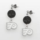 Logoart Philadelphia Flyers Sterling Silver Crystal Ball Drop Earrings, Women's, Black