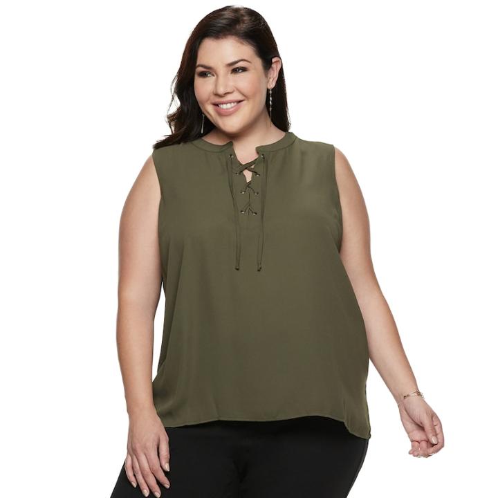 Plus Size Apt. 9® Lace-up Georgette Tank, Women's, Size: 4xl, Dark Green