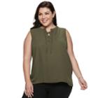 Plus Size Apt. 9&reg; Lace-up Georgette Tank, Women's, Size: 4xl, Dark Green