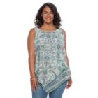 Plus Size World Unity Printed Handkerchief Tank, Women's, Size: 2xl, Med Green