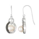Sterling Silver Freshwater Cultured Pearl Circle Drop Earrings, Women's, Black