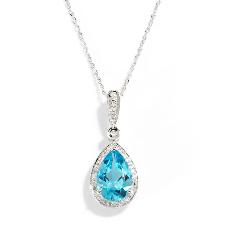 14k White Gold Blue Topaz And Diamond Accent Teardrop Pendant, Women's, Size: 18