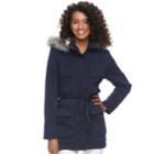Juniors' Urban Republic Faux-fur Hood Fleece Coat, Teens, Size: Large, Blue (navy)
