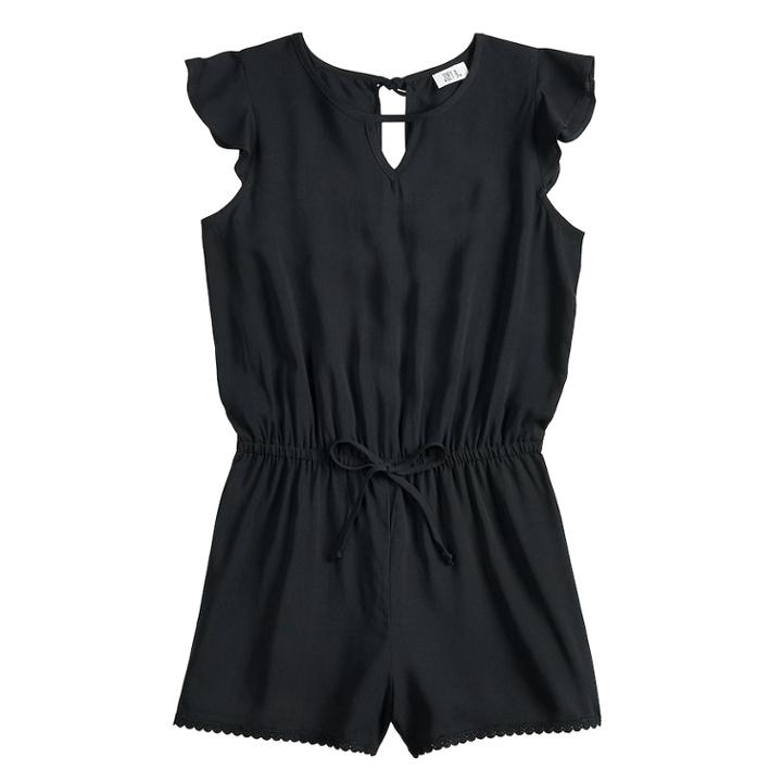 Girls 7-16 Joey B Flutter-sleeve Keyhole Romper, Size: Medium, Black