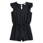 Girls 7-16 Joey B Flutter-sleeve Keyhole Romper, Size: Medium, Black