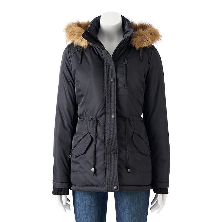 Juniors' Sebby Hooded Faux-fur Parka Puffer Jacket, Girl's, Size: Medium, Black