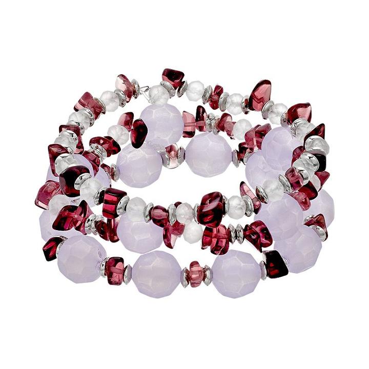 Purple Composite Shell Beaded Stretch Bracelet Set, Women's, Lt Purple