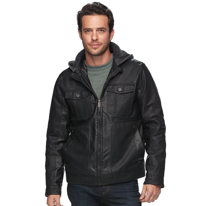 Men's Urban Republic Modern-fit Faux-leather Hooded Jacket, Size: Large, Black