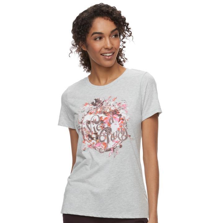 Women's Graphic Crewneck Tee, Size: Medium, Light Grey