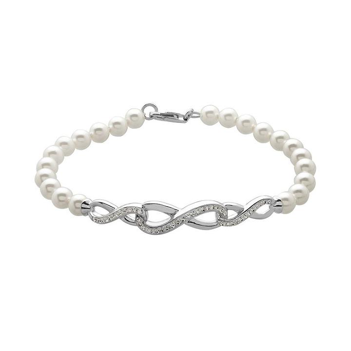 Artistique Simulated Pearl And Crystal Sterling Silver Infinity Bracelet - Made With Swarovski Crystals, Women's, White