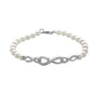 Artistique Simulated Pearl And Crystal Sterling Silver Infinity Bracelet - Made With Swarovski Crystals, Women's, White